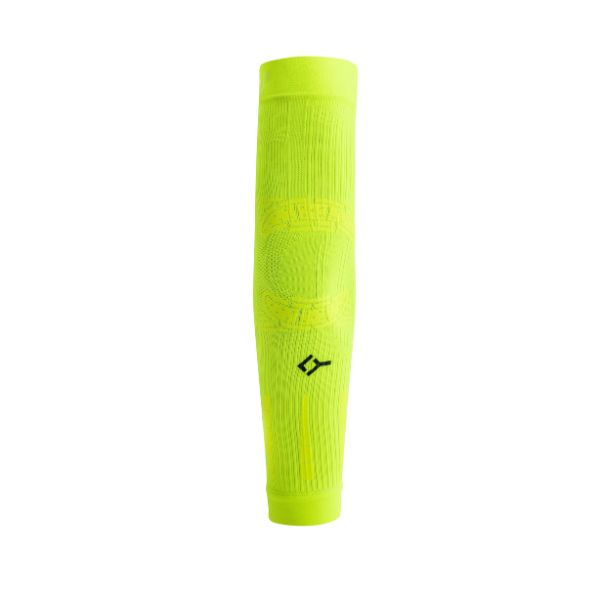 Manicotto Flocky No Strain di colore giallo fluo. Ripresa frontale che mostra il logo floky nero